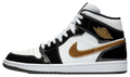Jordan 1 Mid Patent Black White Gold