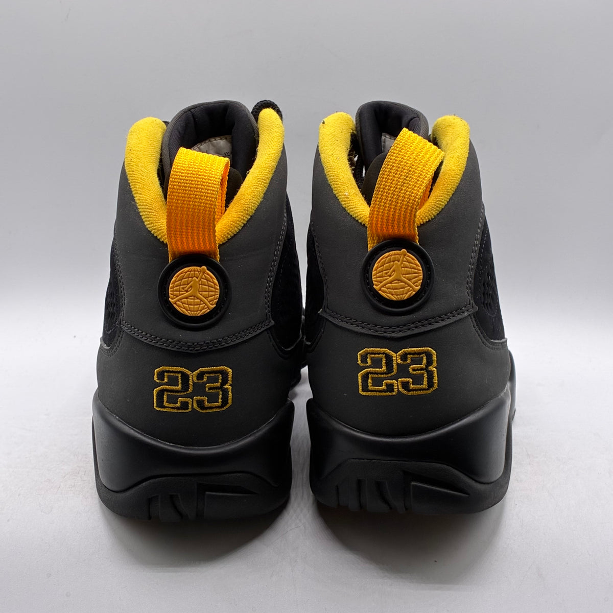 (USED) Jordan 9 Dark Charcoal University Gold Size 10.5