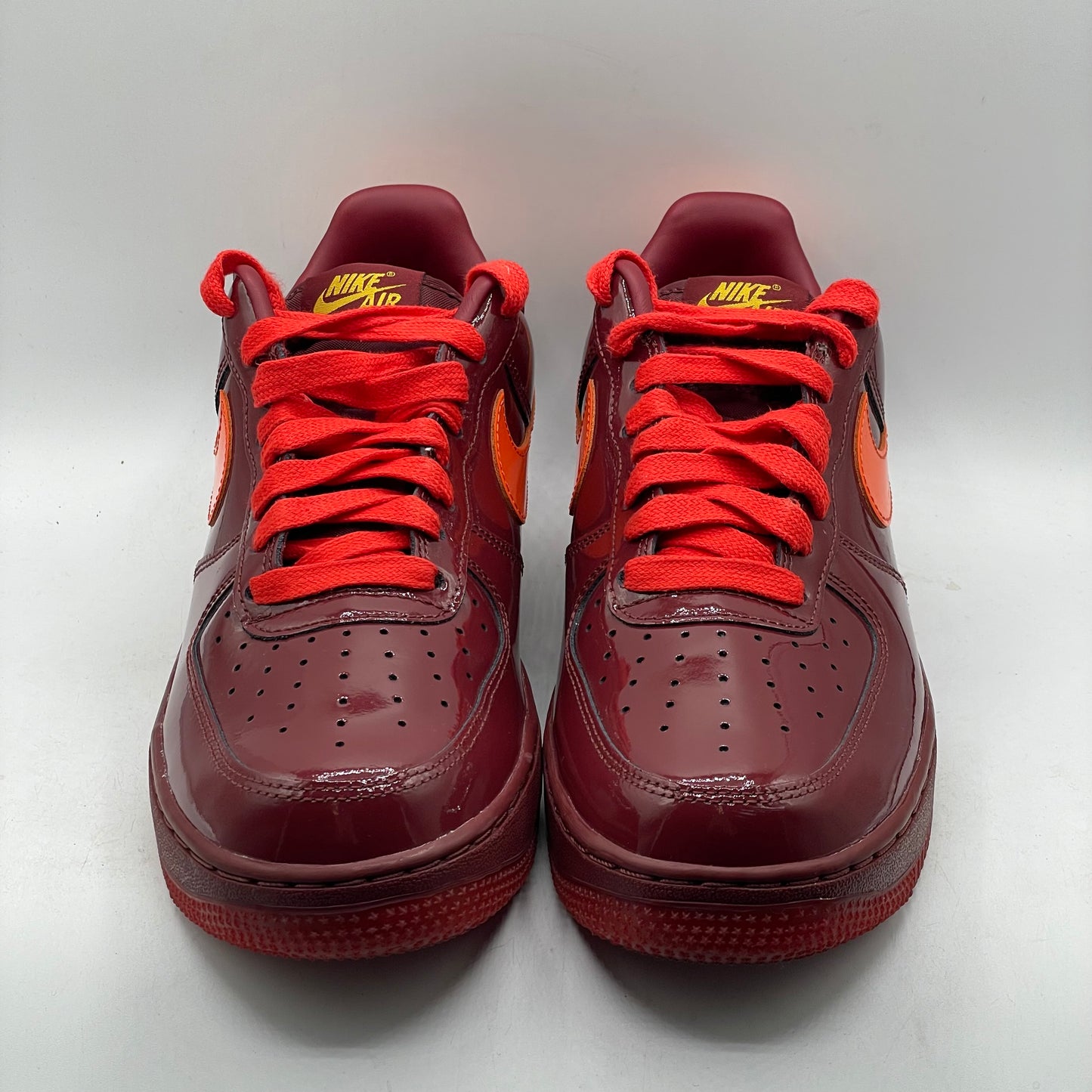 (USED) Nike AF1 Patent Leather Dark Team Red Safety Orange Size 8.5