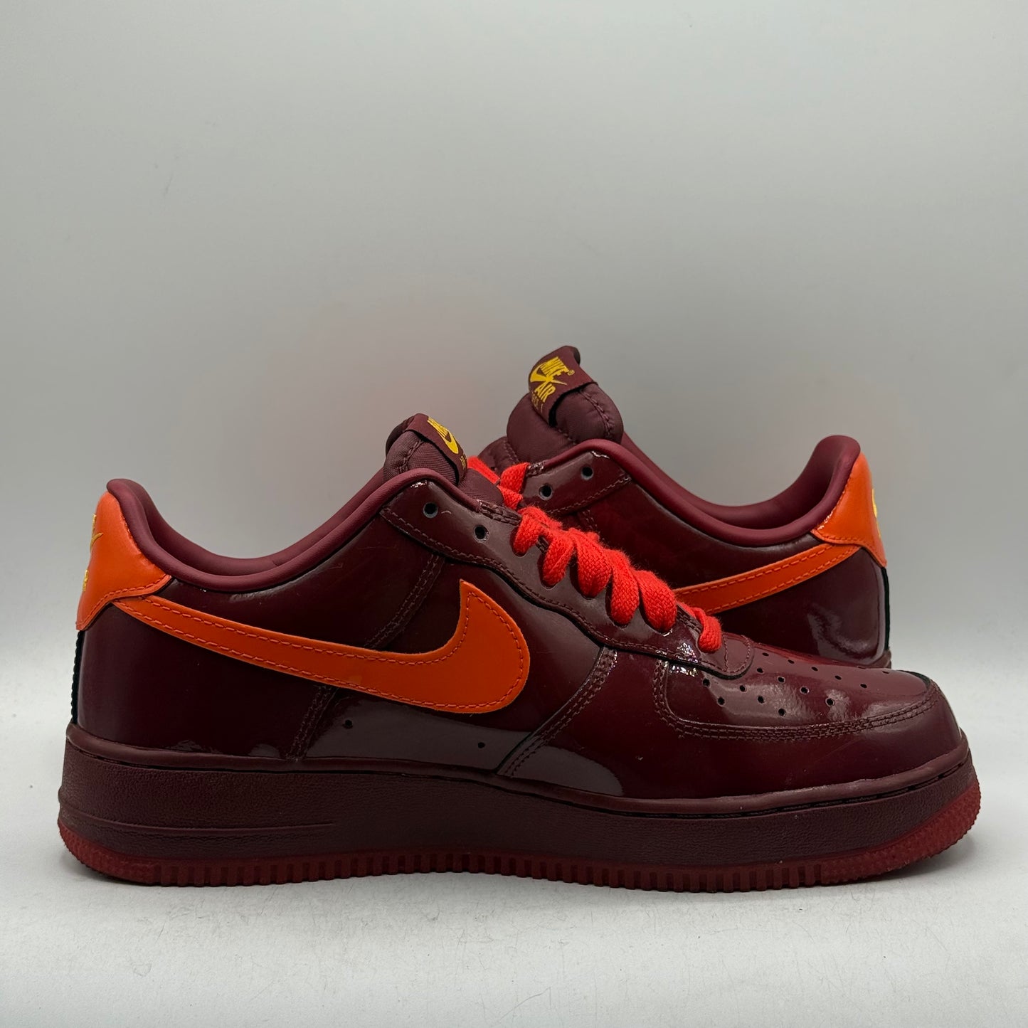 (Used) Nike Air Force 1 Patent Leather Dark Team Red Safety Orange Size 9