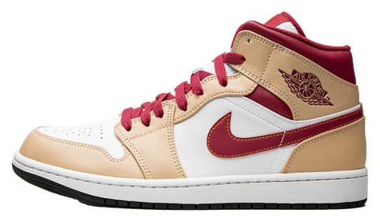 Jordan 1 Mid Light Curry Cardinal