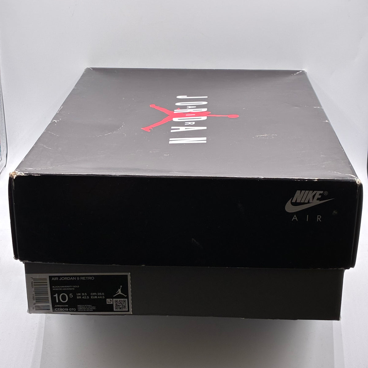 (USED) Jordan 9 Dark Charcoal University Gold Size 10.5