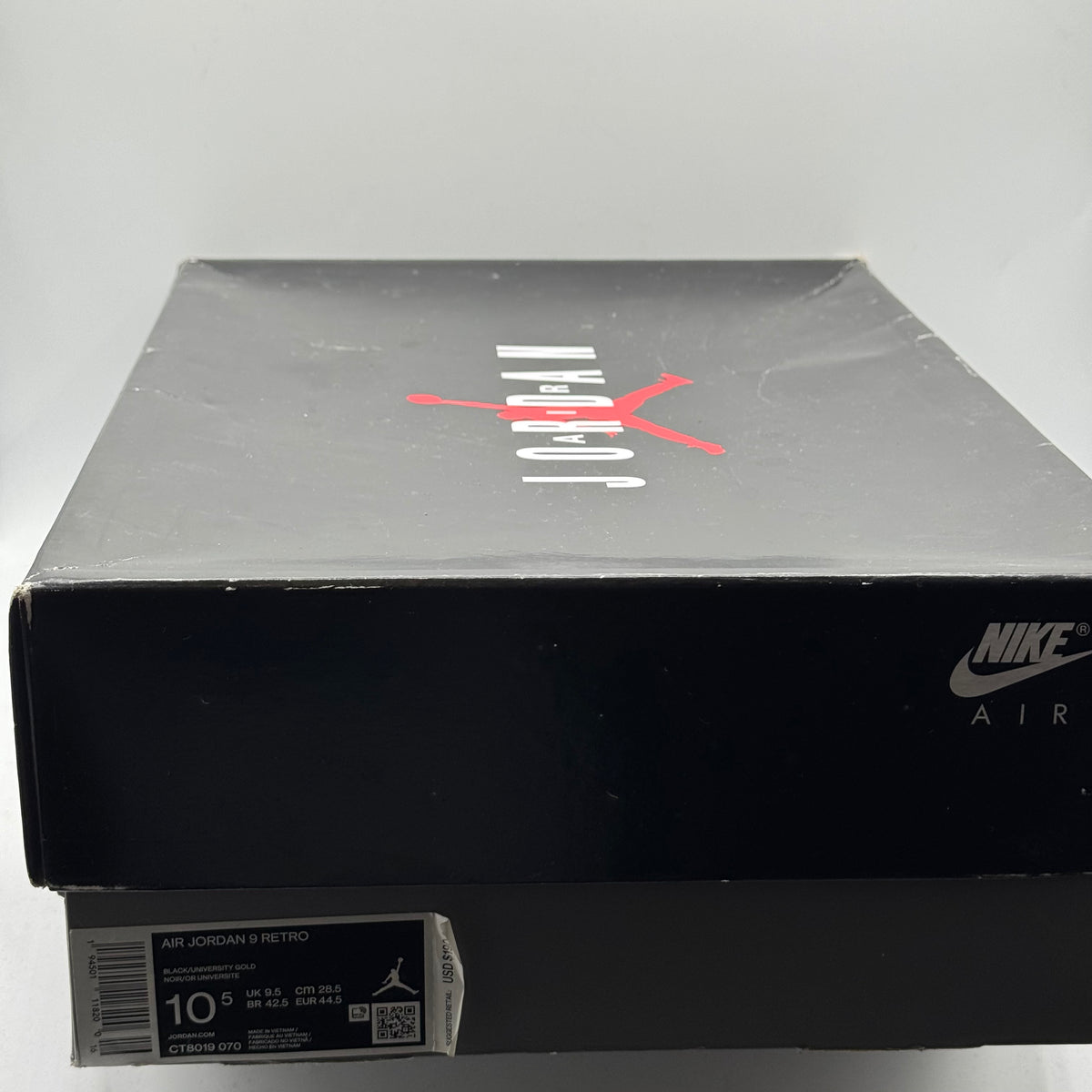 (Used) Jordan 9 Charcoal University Gold Size 10.5