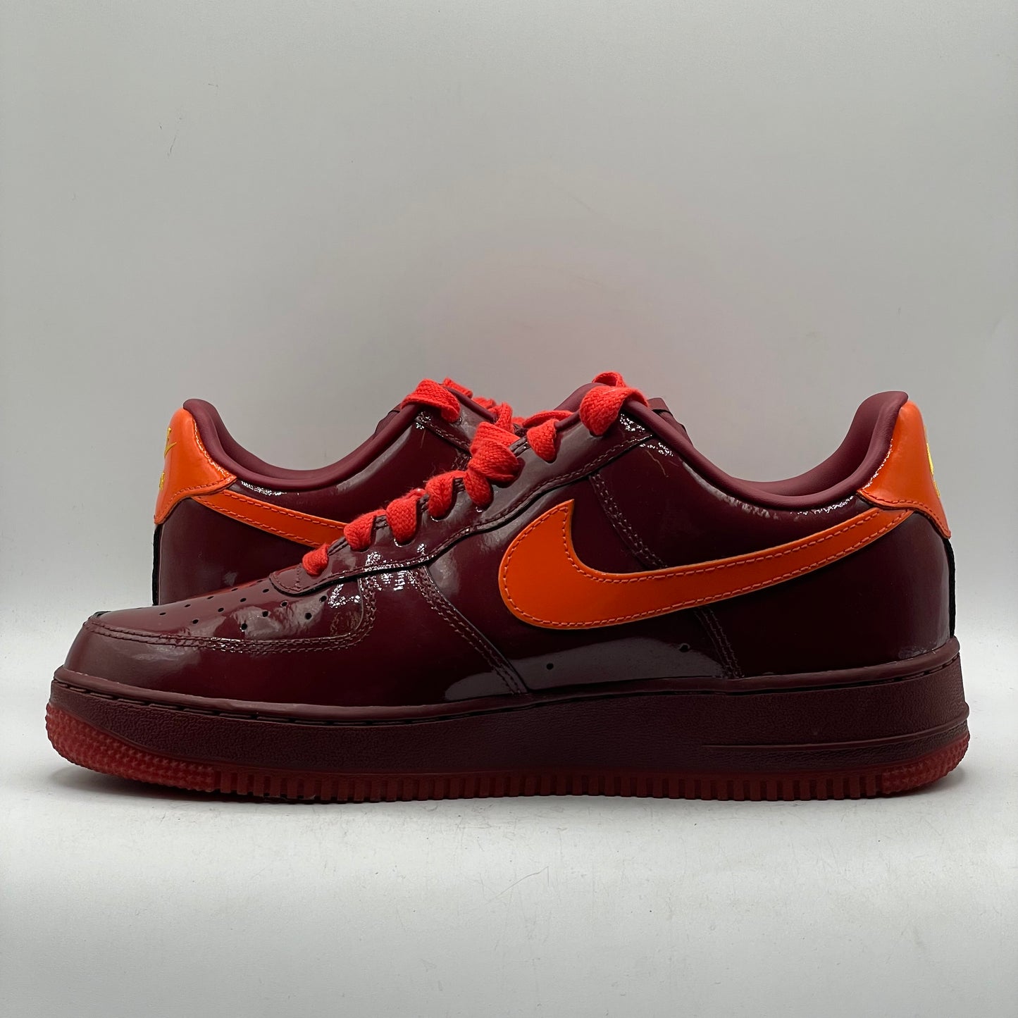 (USED) Nike AF1 Patent Leather Dark Team Red Safety Orange Size 8.5