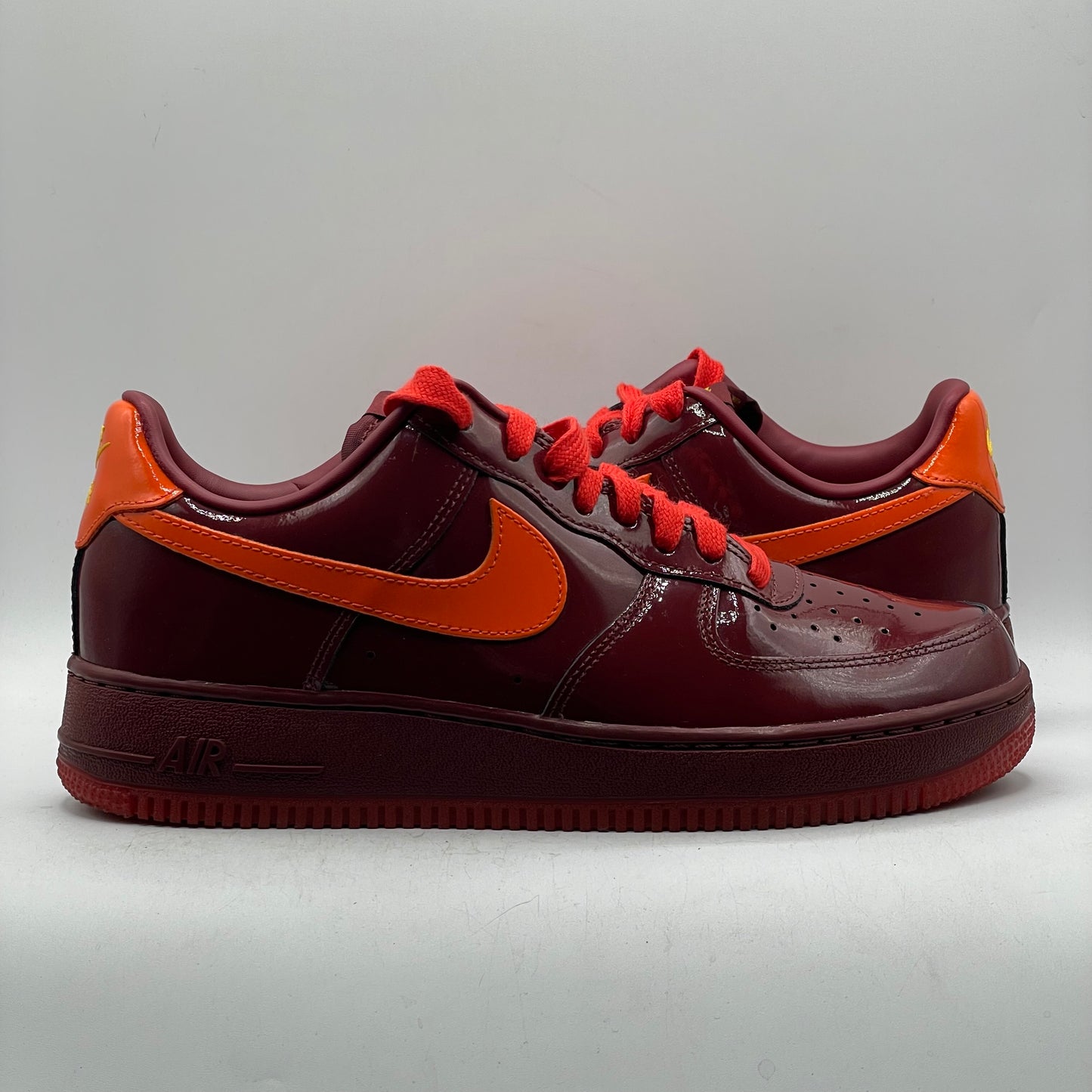 (USED) Nike AF1 Patent Leather Dark Team Red Safety Orange Size 8.5