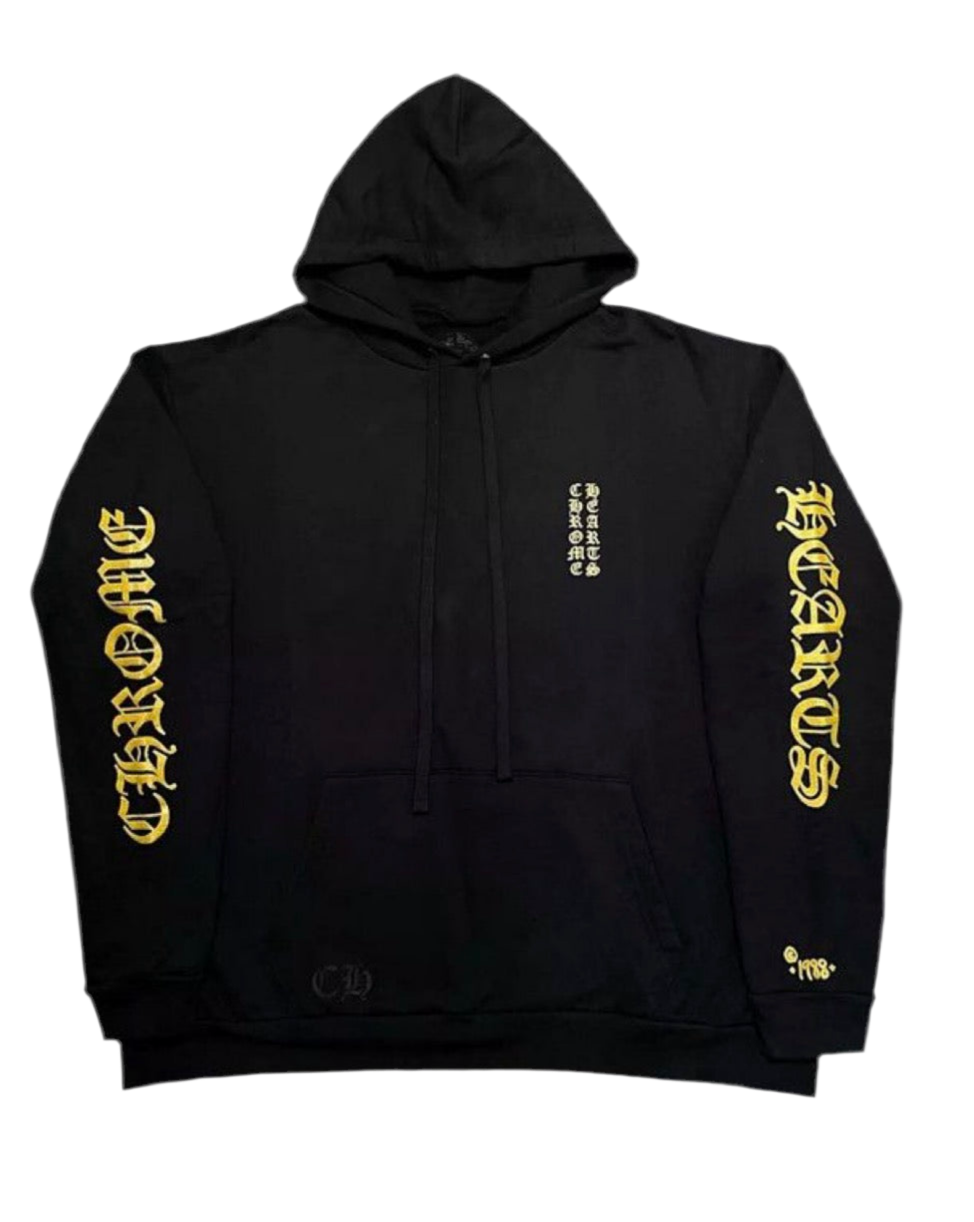 Chrome Heart Hoodie Gold Glitter Logo Hoodie Size Large