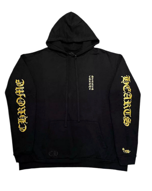 Chrome Heart Hoodie Gold Glitter Logo Hoodie Size Large