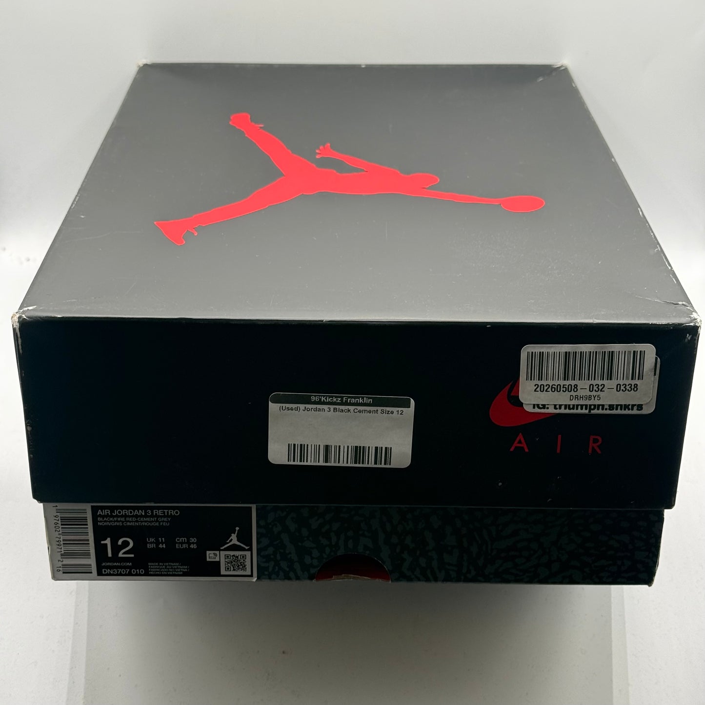 (Used) Jordan 3 Black Cement Size 12