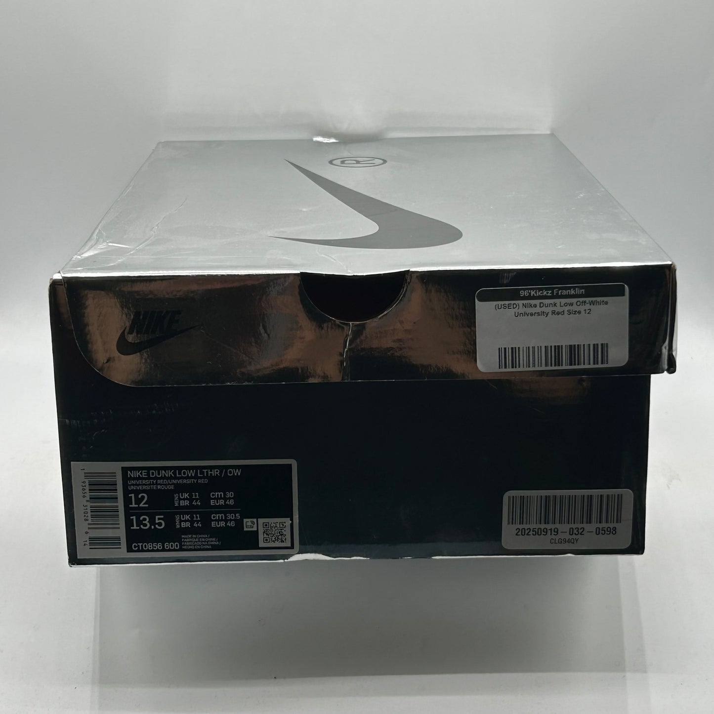 (USED) Nike Dunk Low Off-White University Red Size 12