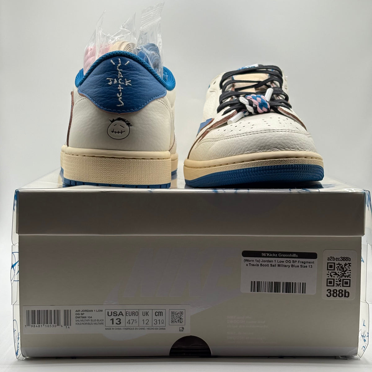 (USED) Jordan 1 Low OG SP Fragment x Travis Scott Sail Military Blue Size 13