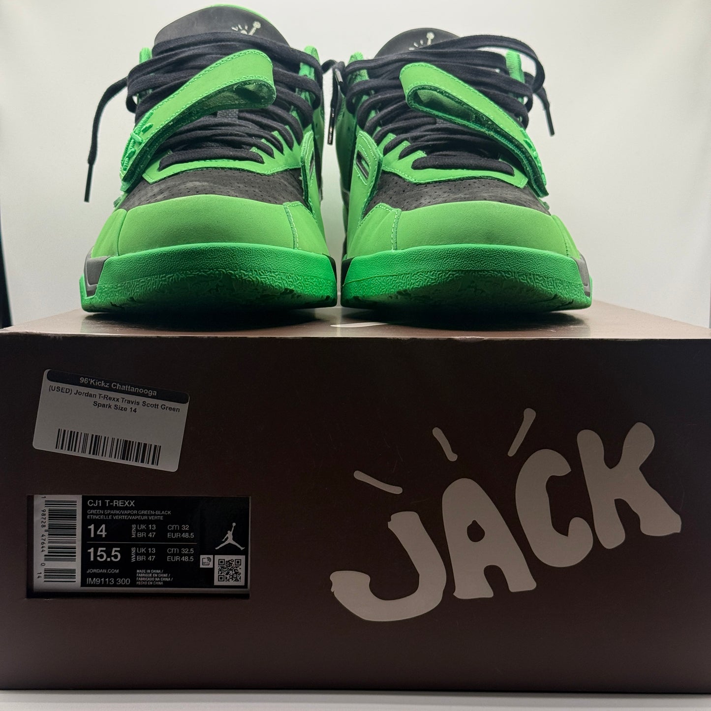 (USED) Jordan T-Rexx Travis Scott Green Spark Size 14