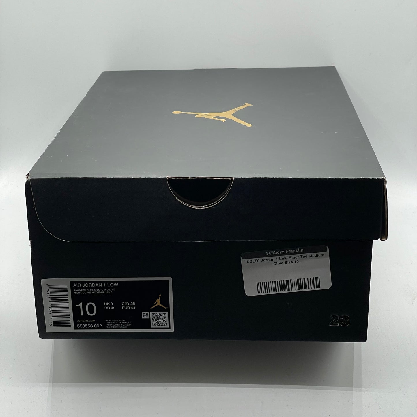 (USED) Jordan 1 Low Black Toe Medium Olive Size 10