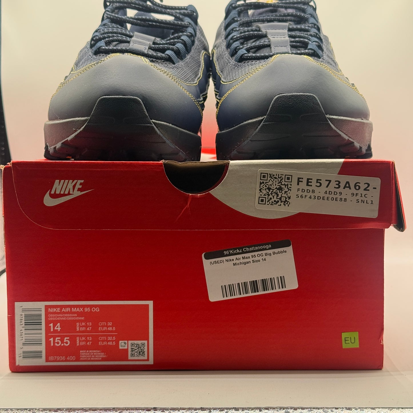 (USED) Nike Air Max 95 OG Big Bubble Michigan Size 14