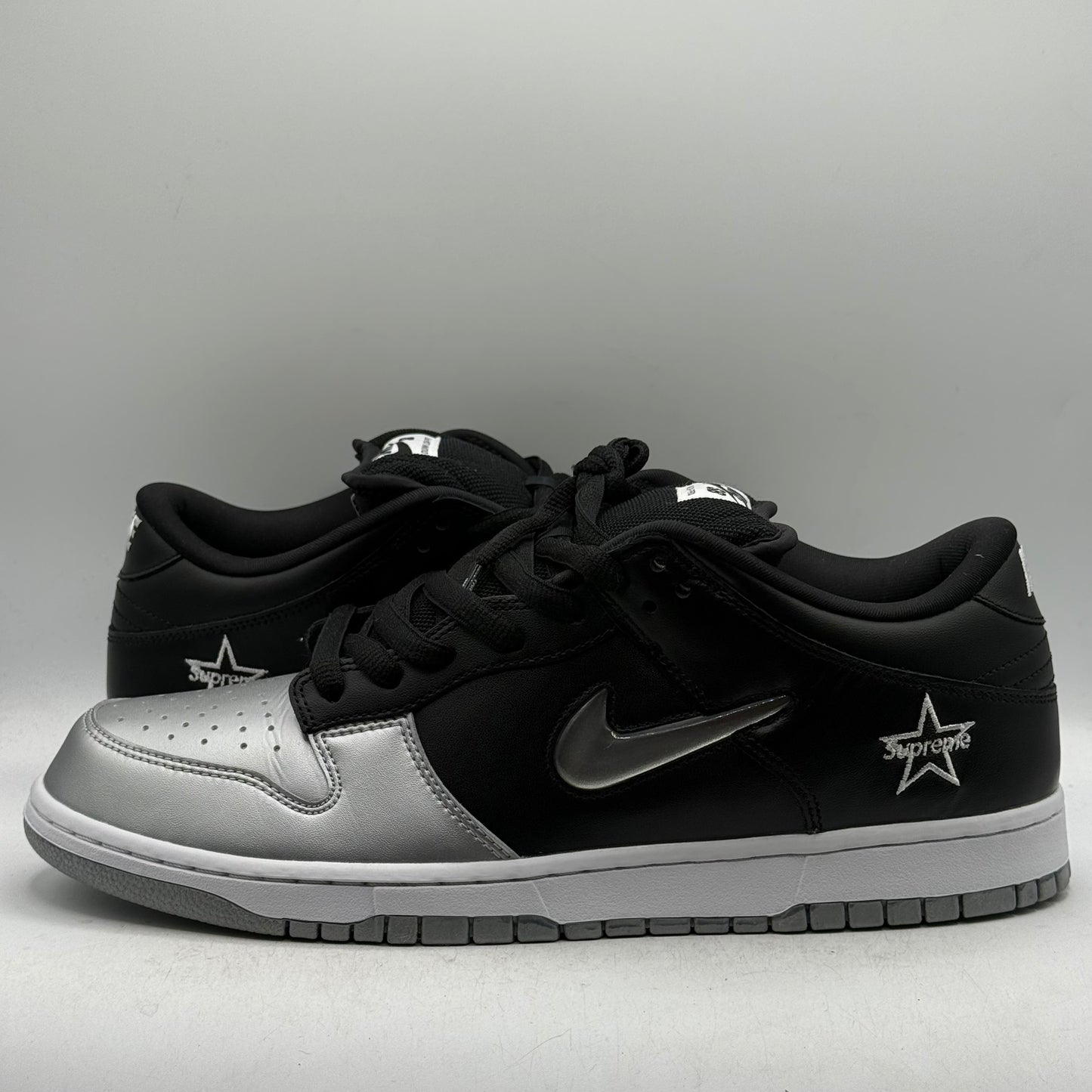 (Used Replacement Box) Nike SB Dunk Low Supreme Jewel Swoosh Silver Size 13