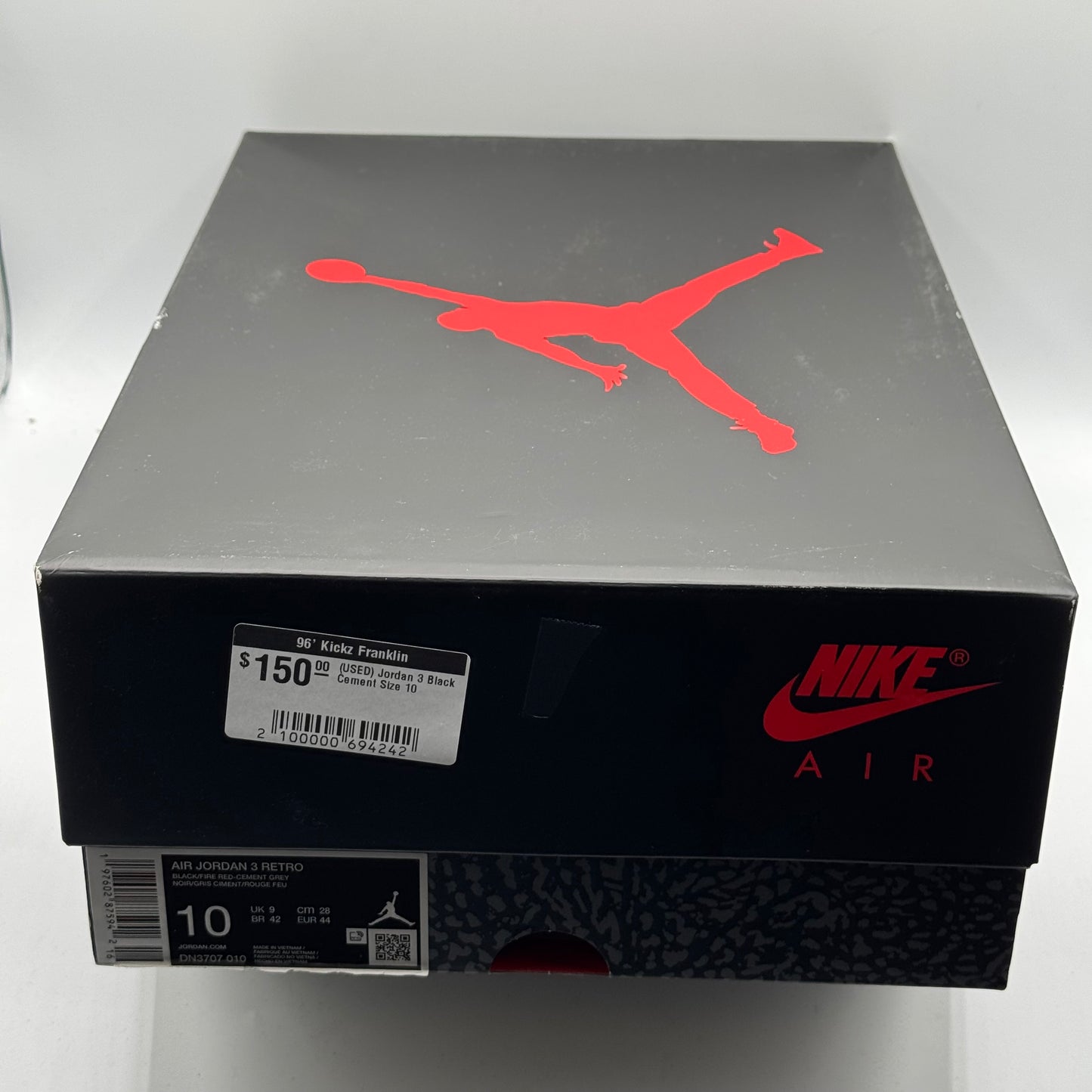 (USED) Jordan 3 Black Cement Size 10