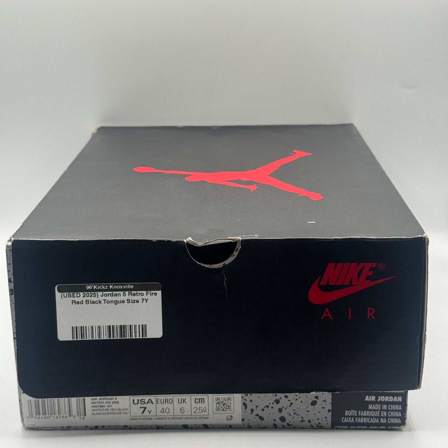 (USED 2025) Jordan 5 Retro Fire Red Black Tongue Size 7Y