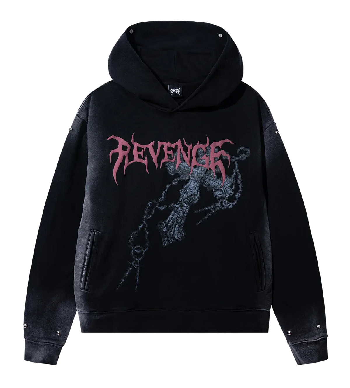 Revenge Cross Chain Stud Hoodie Black
