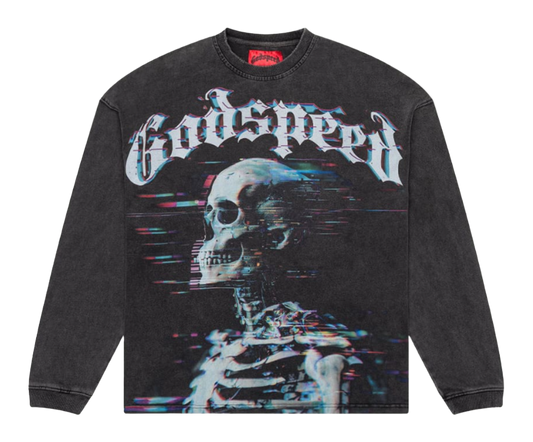 GodSpeed Glitchy L/S T-Shirt (Grey Wash)