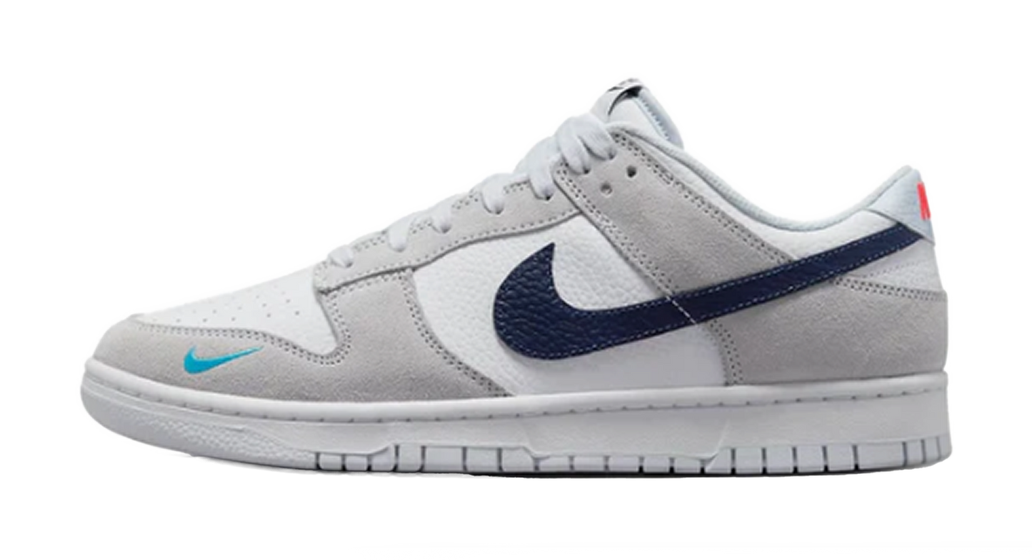 Nike Dunk Low White Grey Navy Aqua Mini Swoosh