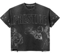 Prestige Distressed Angel Rhinestone Tee Washed Black