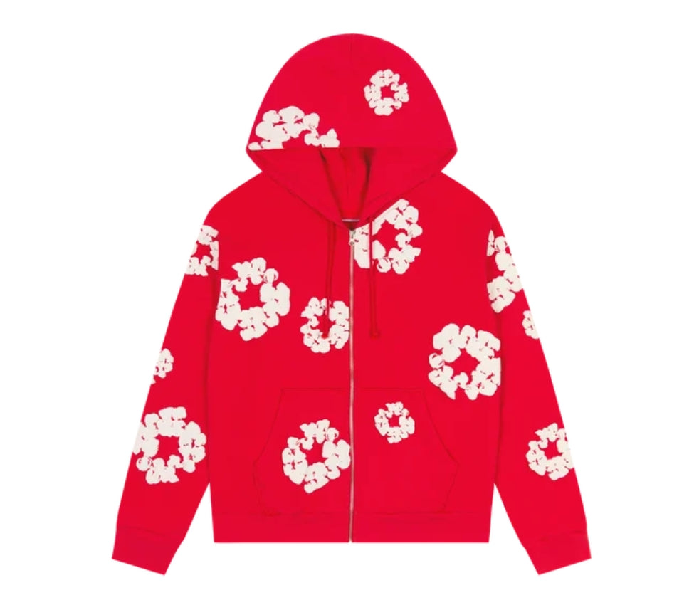 Denim Tears Cotton Wreath Zip Hoodie Red