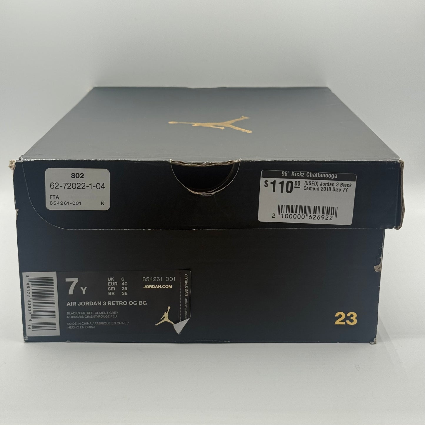 (USED) Jordan 3 Black Cement 2018 Size 7Y