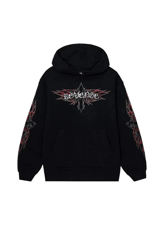 Revenge Flaming Cross Hoodie Black